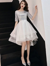 Cocktail Dresses Sequin Half Sleeve Asymmetrical Formal Party Dress