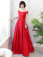 Abendkleid 2024 rot schulterfrei bodenlanges festliches Abschlussballkleid Abschlusskleider