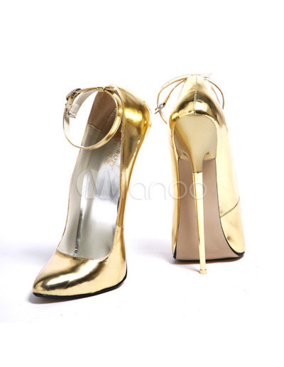 7'' High Gold Ankle Strap Pump Milanoo.com
