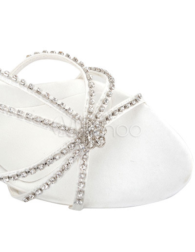 White Satin Rhinestone Wedding Wedge Sandals - Milanoo.com