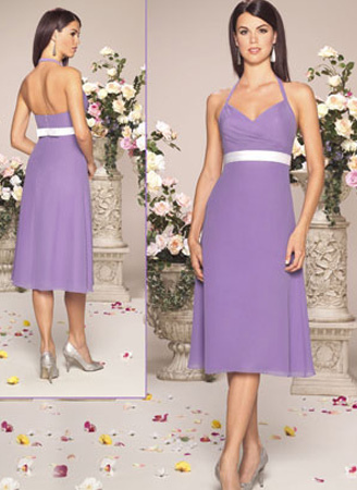 Vestido de gasa lila faja raso de dama de honor de verano - Milanoo.com