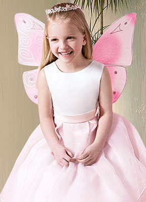 white flower girl dress with pink sash