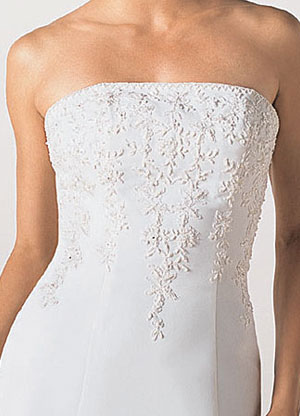 blanco sirena trompeta bordado de perlas strapless satinado vestido