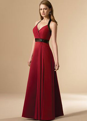 de elegante V-cuello de dama honor vestido de satén de Sash Milanoo.com