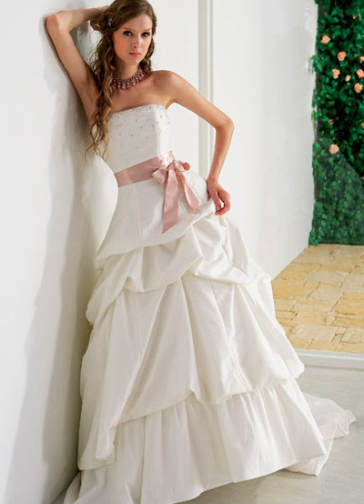 vestido de novia strapless rebordear franja tafetán blanco bola