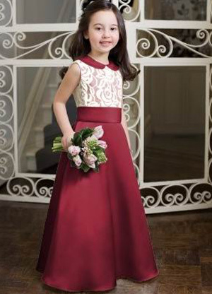 Vestido de niña de las flores satinado de color rojo con encajes -  