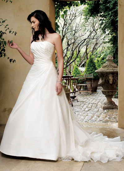 White Euro Style Strapless Beading Embroidery Organza Satin