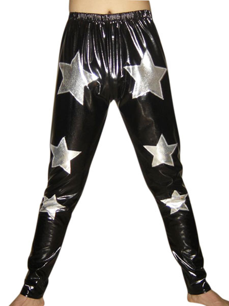 Costumes Costumes | Black Shiny Metallic Pants With Silver Star Decoration - LS25996