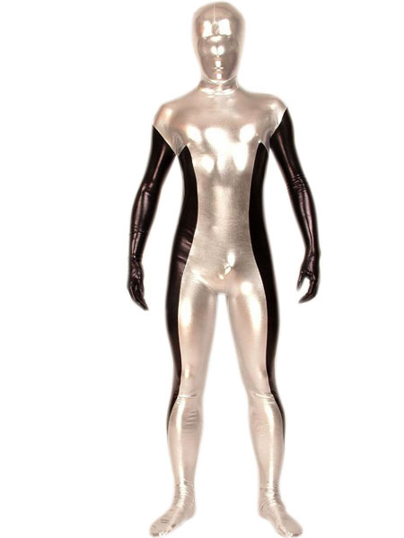Halloween Unisex Silver Gray Shiny Metallic Zentai Suit - Milanoo.com