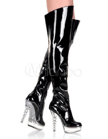latex boots with clear heel