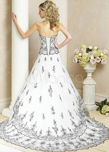 Fabulous White  A line Satin Navy  Blue  Lace Wedding  Dress  