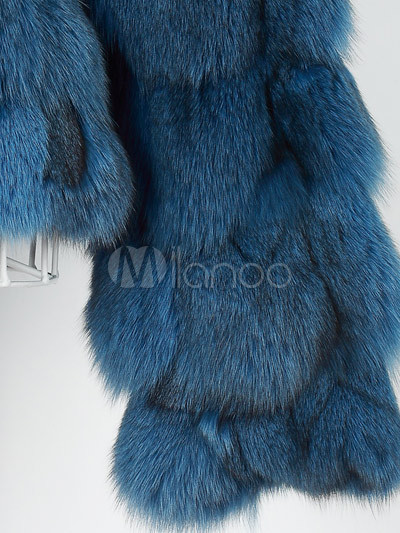 Light Blue Long Sleeves Fox Fur Coat - Milanoo.com