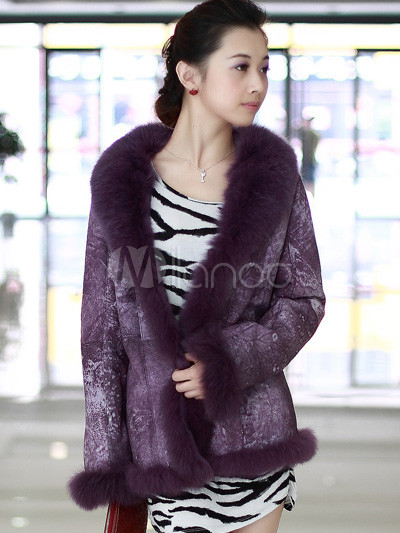 Long Fur Coat Elegant Purple Long Sleeves Fox Fur Collar Ladies Fur Coat Long Fur Coat Elegant Purple Long Sleeves Fox Fur Collar Ladies Fur Coat