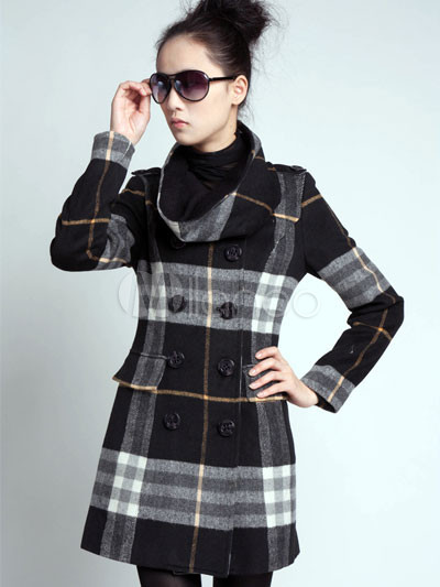 black and white plaid women's coat