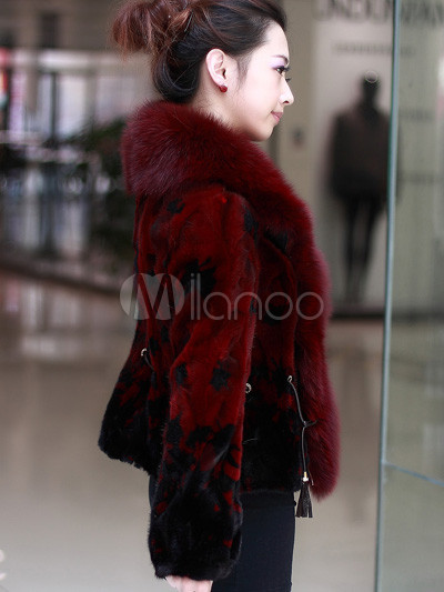 burgundy fox fur coat