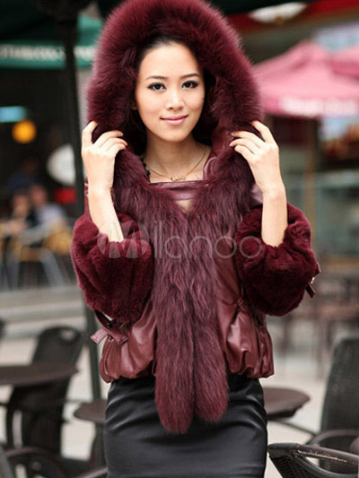 burgundy fox fur coat