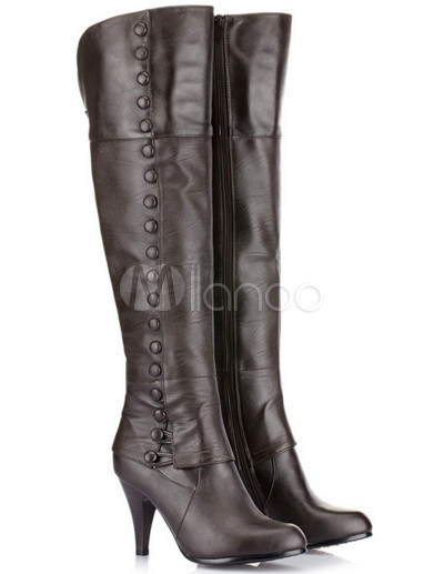 brown boots knee high heel