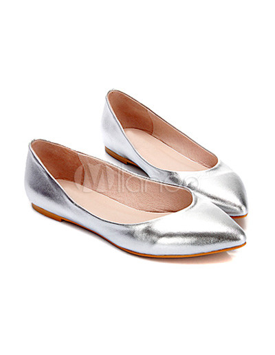 Silver Pointed Toe Flat Fashion Shoes 