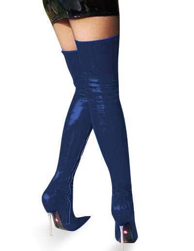 High Heel Blue Patent Over The Knee Sexy Non-Platform Boots - Milanoo.com