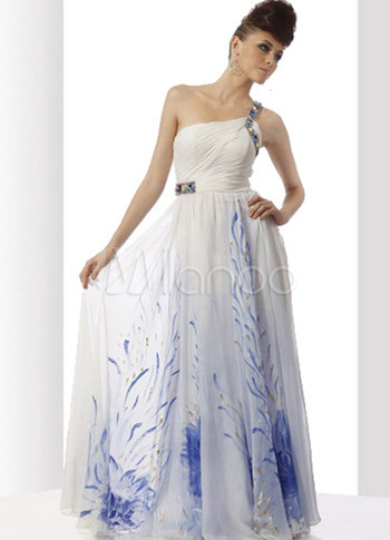 White One Shoulder Thin Chiffon Womens Cocktail Dress - Milanoo.com