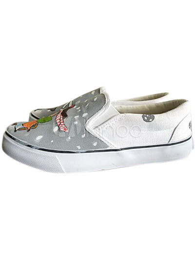 Hot Gray Canvas TPR Sole Painted Shoes For Women - Milanoo.com