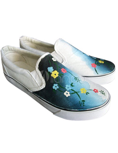 Blue Canvas Womens Painted Shoes - Milanoo.com
