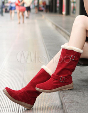 Piso rojo cálido satín botas de invierno de Cachemira Material para mujeres  - Milanoo.com