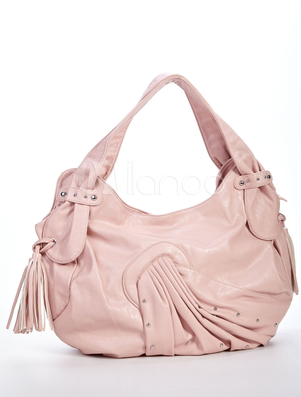 Wonderful Pink PU 50*16*30cm Tassel Stud Tote Handbag For Ladies