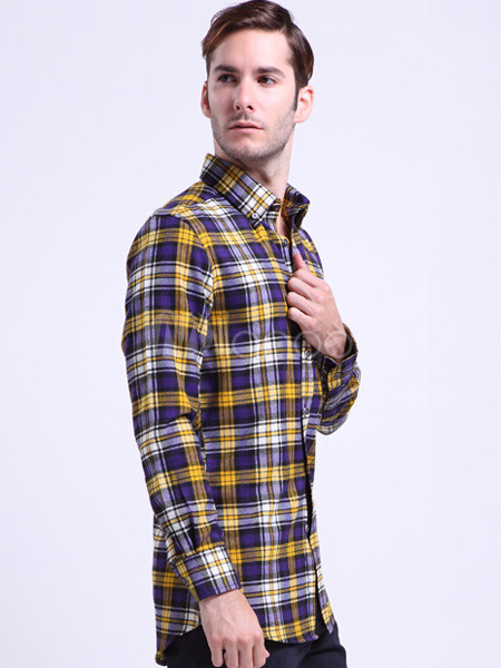 yellow and purple plaid shirt