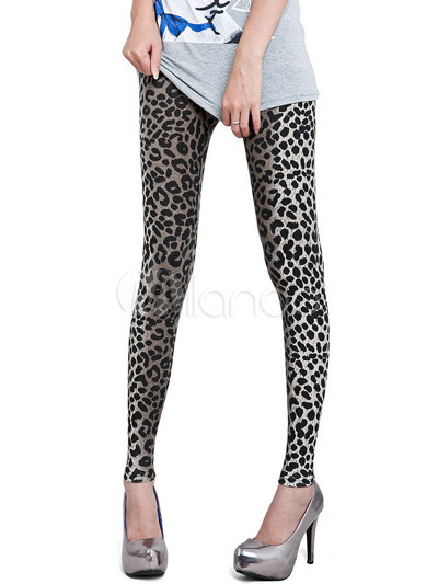 Leggins gris con estampado de leopardo - Milanoo.com