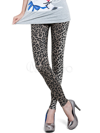 Leggins gris con estampado de leopardo - Milanoo.com