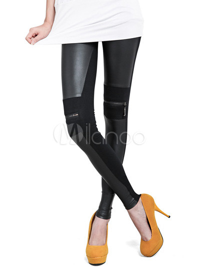 Unique Black Cotton Zip Decoration Women's Leggings - Milanoo.com