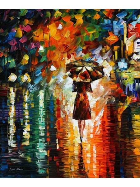 100 Hand Painted Girl Walking In The Rain Canvas People Oil