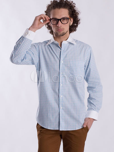 blue striped white collar shirt