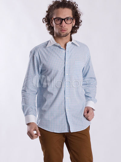 blue striped white collar shirt