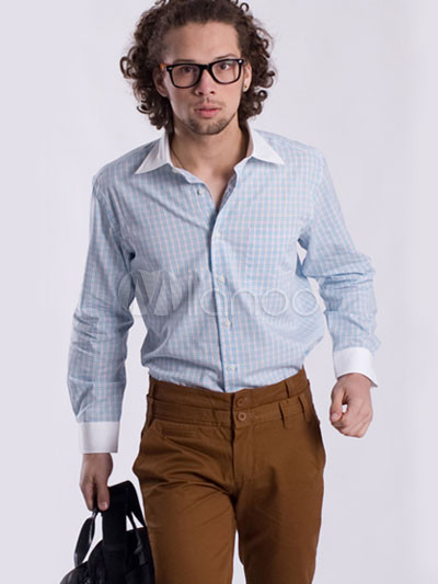 blue striped white collar shirt