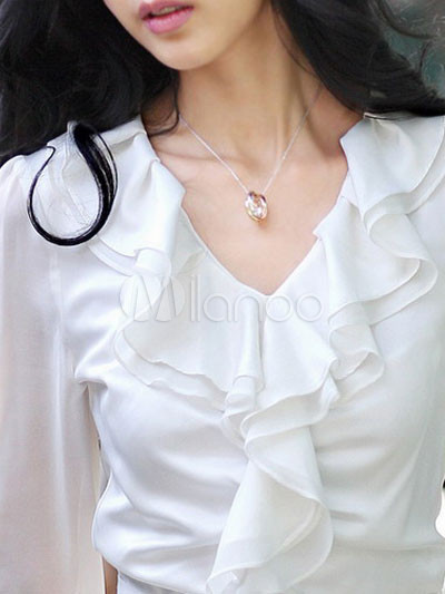 white v neck ruffle blouse