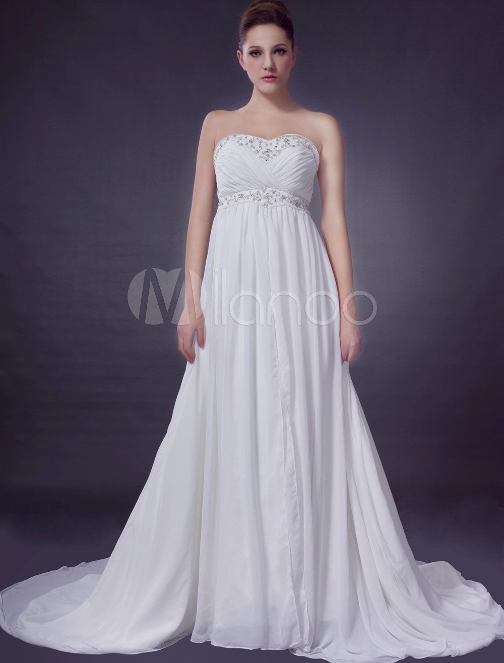 Euro Style Ivory Empire Waist Sweetheart Beading Chiffon Wedding Gown ...
