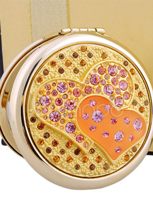 Lovely Round Golden Rhinestone Antifog Cosmetic Pocket Mirror - Milanoo.com