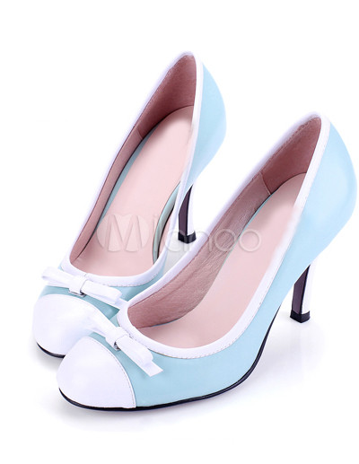 Light Blue Sheepskin Bow High Heel Womens Fashion Pumps - Milanoo.com