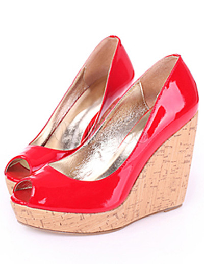 Beautiful Red 4 3/10'' High Heel Peep Toe Wedge Patent Leather Fashion ...