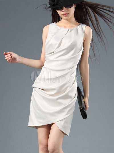 Beautiful Apricot 100% Polyester Round Neck Sleeveless Womens Dress ...