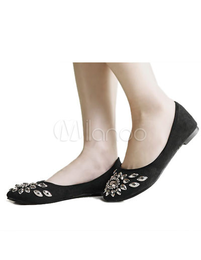 black flat shoes with rhinestones