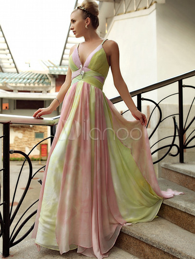 green and pink gown