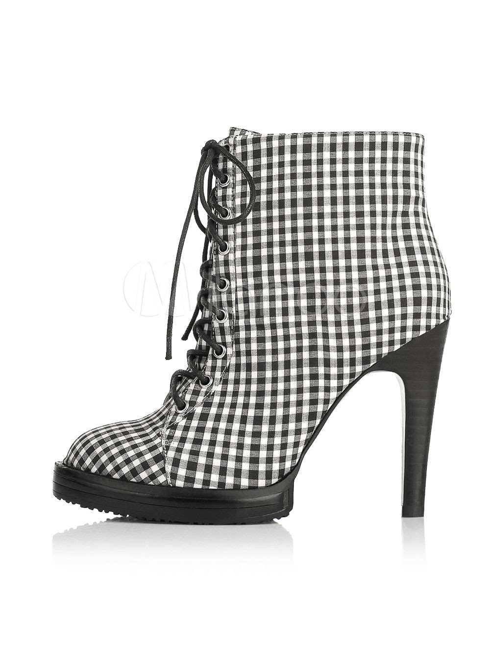 black and white plaid booties