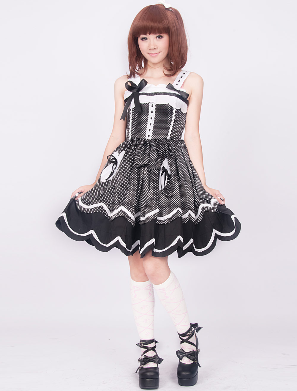 Cotton Black White Polka Dot Sleeveless 
