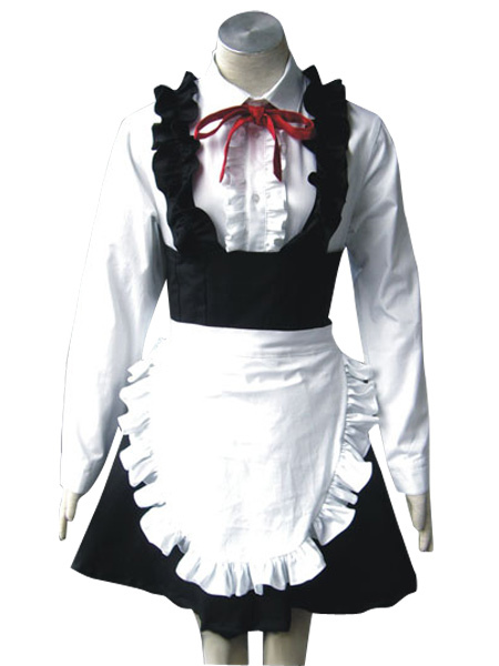 Grembiule Cameriera Fai Da Te.Costume Di Cameriera Sexy Bianco In Cotone Con Grembiule E Cravatta Carnevale Milanoo Com