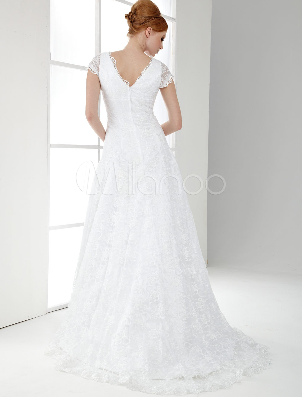 beaded lace a line wedding gown