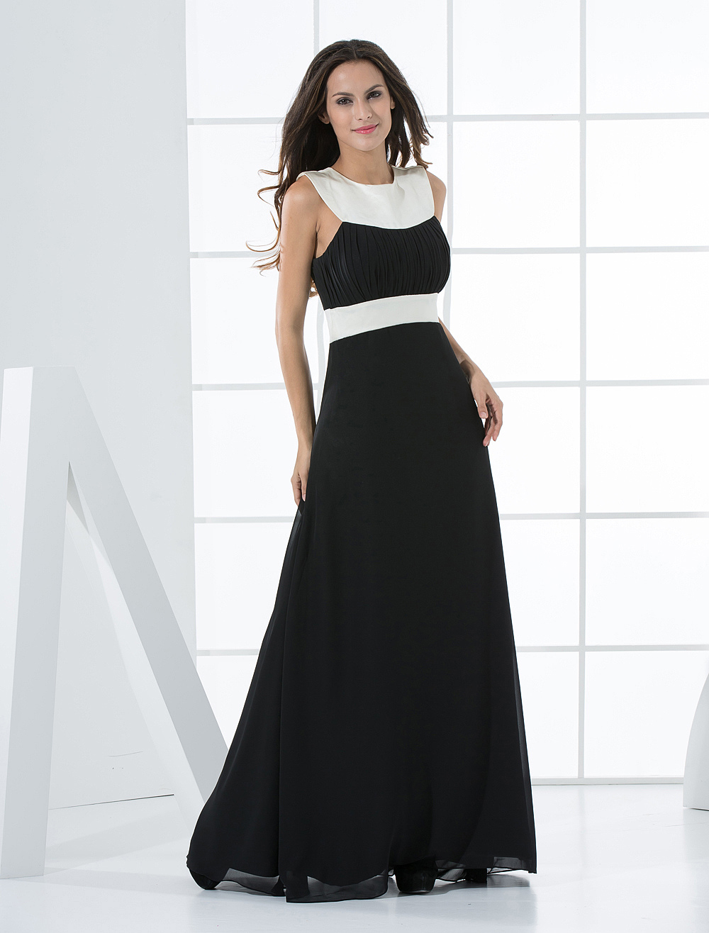 Black Sash Satin Evening Dress