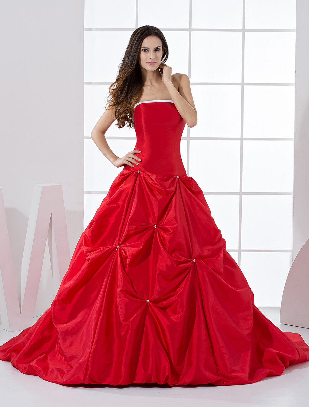 Red Ball Gown Strapless Quinceanera Dress - Milanoo.com